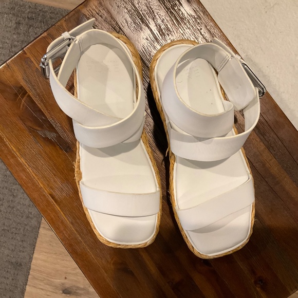 PURE Donna Karan Lolah Ankle Strap Raffia Platform Sandal White Leather Size 7 - Picture 6 of 12